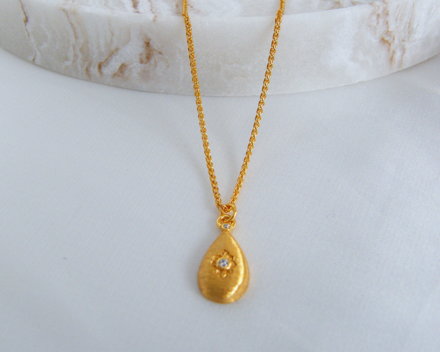 Brushed Gold Pear Drop Necklace