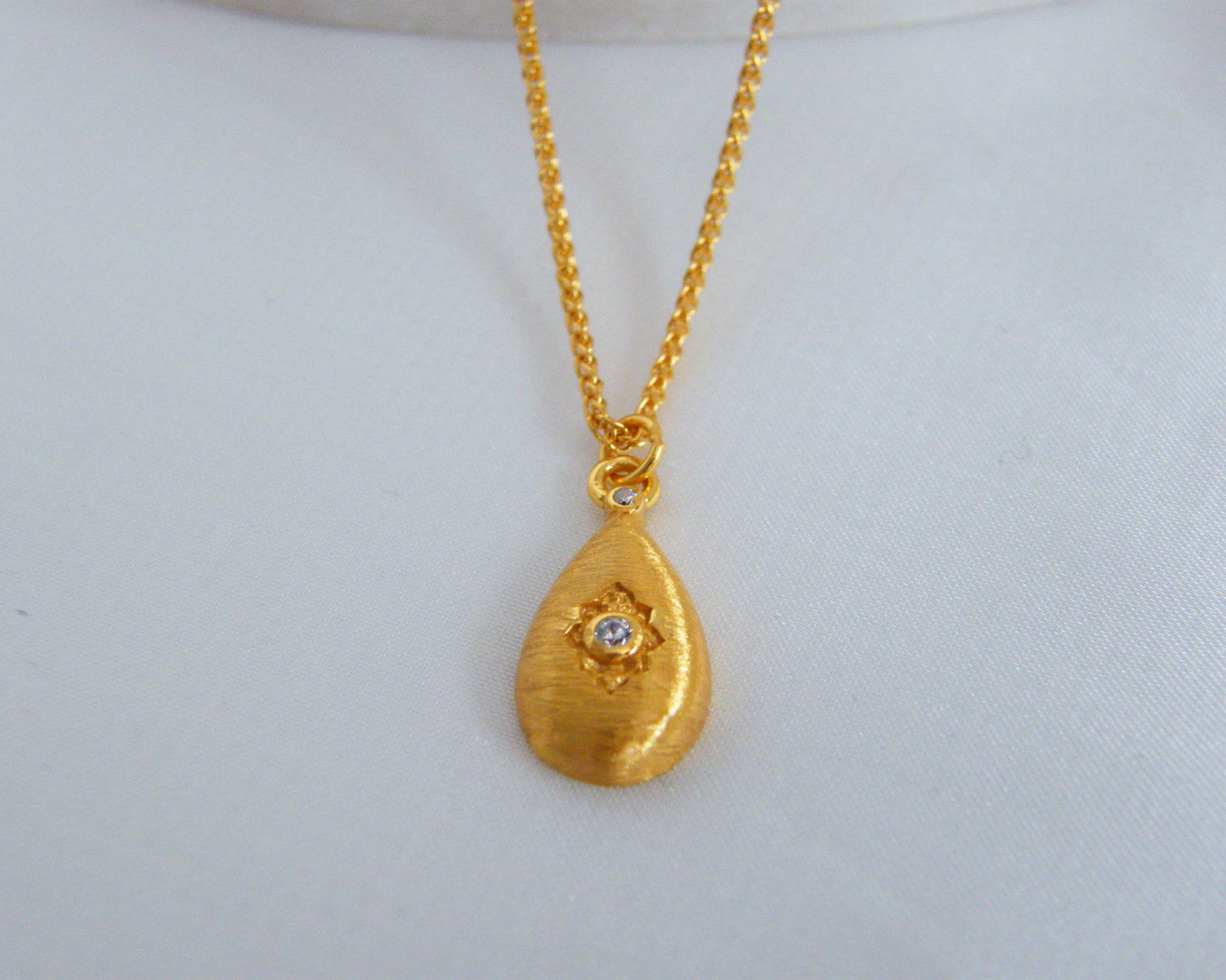 Brushed Gold Pear Drop Necklace