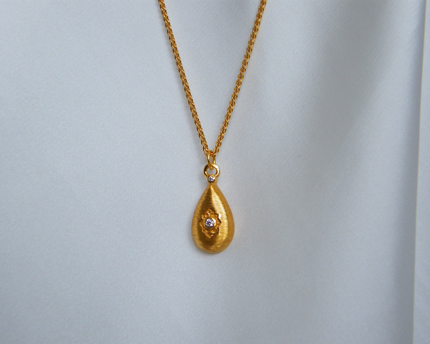 Brushed Gold Pear Drop Necklace