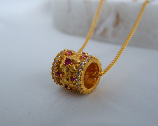 Ruby & White CZ Pavé Cylinder Necklace