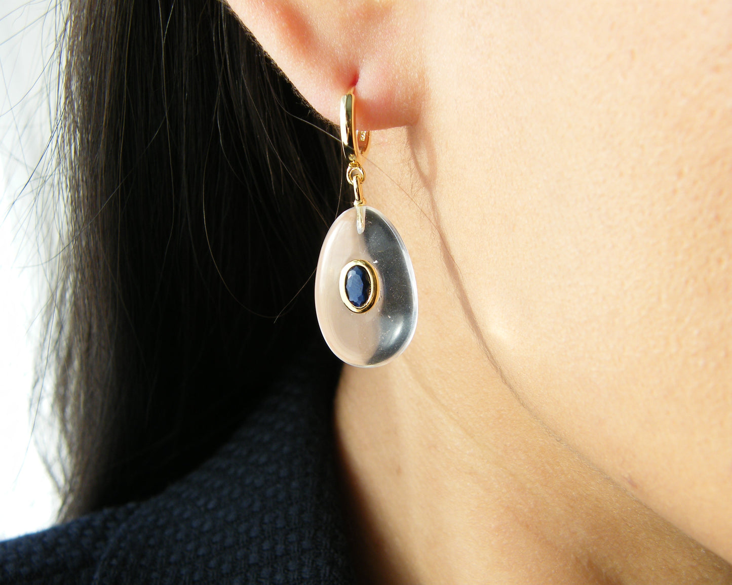 Clear Quartz and Iolite Earrings