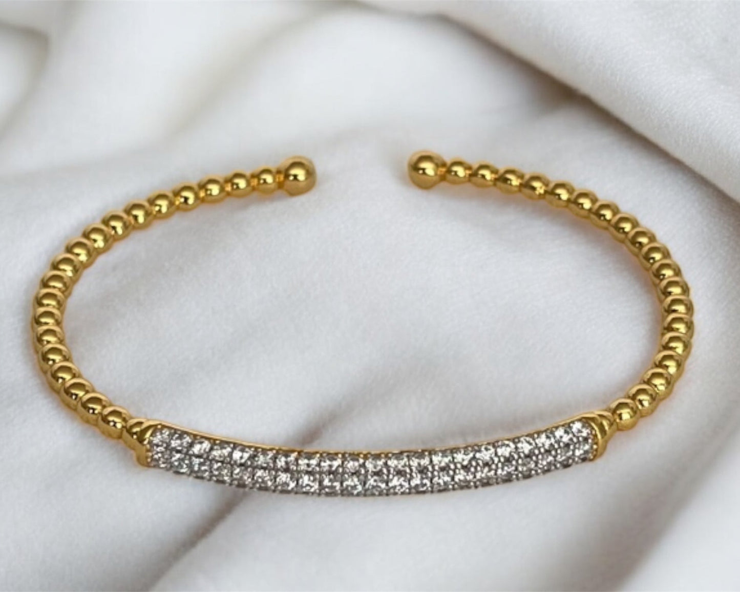 Beaded Cuff Bangle with Pave Crystal Accent