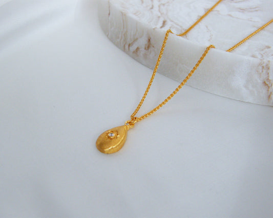Brushed Gold Pear Drop Necklace