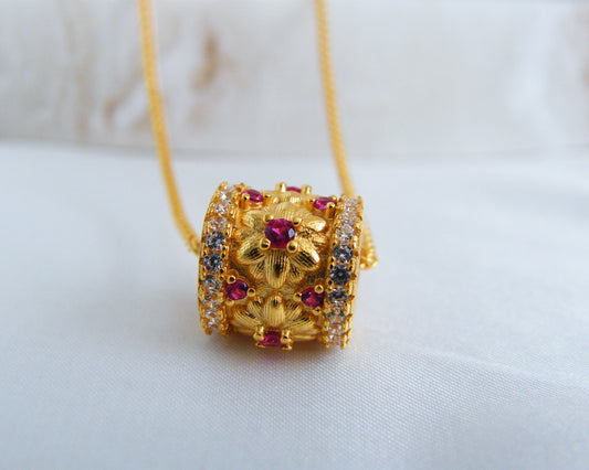 Ruby & White CZ Pavé Cylinder Necklace