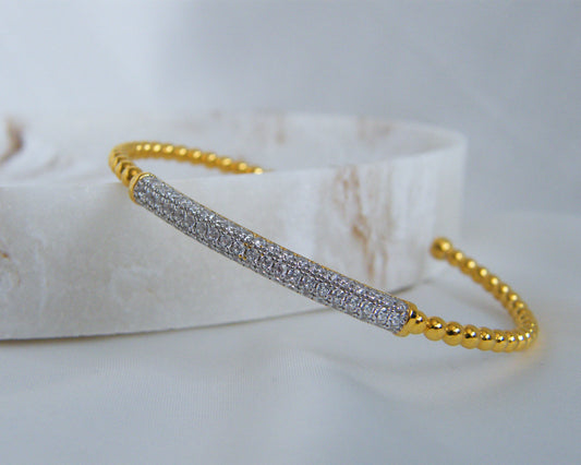 Beaded Cuff Bangle with Pave Crystal Accent