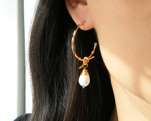 Convertible Pearl Hoop Earrings