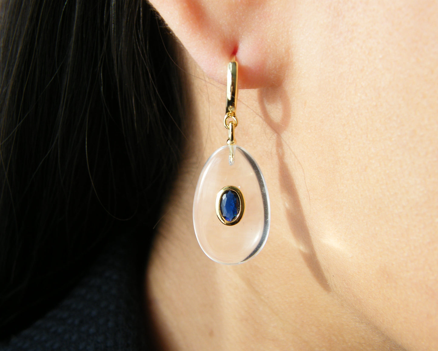 Clear Quartz and Iolite Earrings