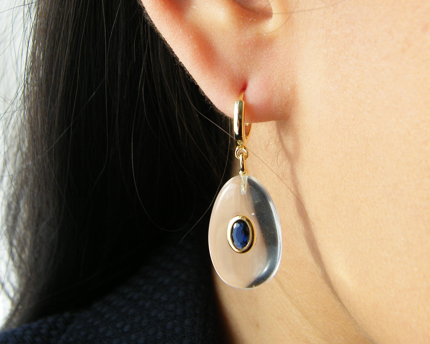 Clear Quartz and Iolite Earrings