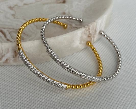 Beaded Cuff Bangle with Pave Crystal Accent